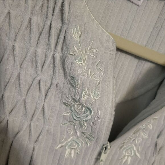 Collette By Miss Elaine Light Green Terry Cloth Front Zip Up Midi Robe,  S - Picture 11 of 11